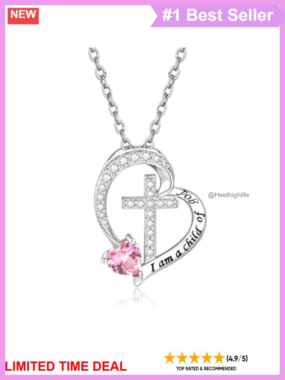Sterling Silver Cross Necklace "I am a Child of God" 16" Cable Chain